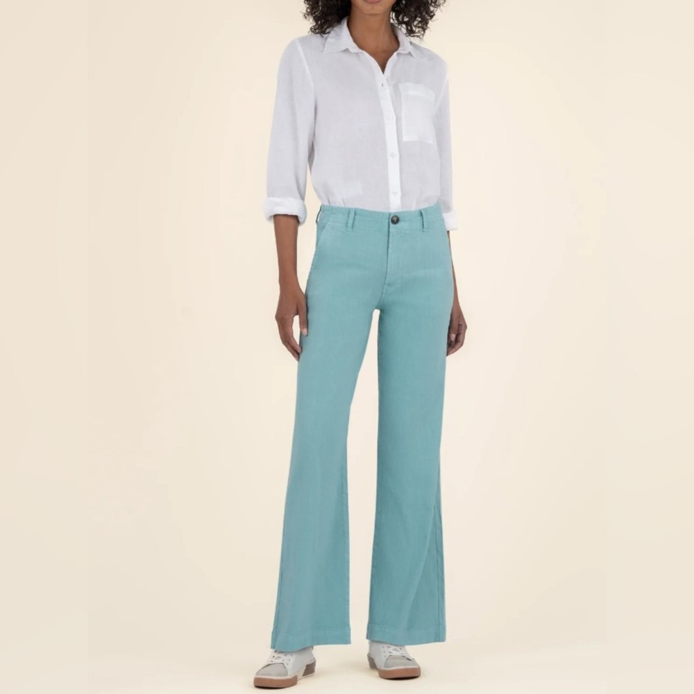 Kut from the Kloth High-Rise Wide Leg Pants in Aqua Blue
